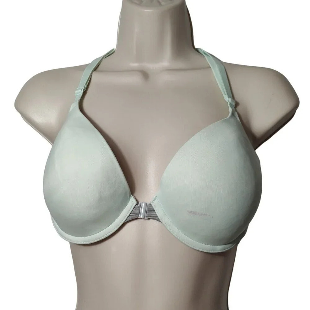 Victorias Secret PINK Wear Everywhere Push Up Bra Size 32DD Green Front Closure
